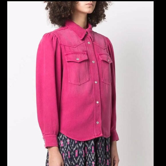NWT ISABEL MARANT ÉTOILE Pink Denim Shirt Chemise Tahisli 36 Small Western - Picture 1 of 5